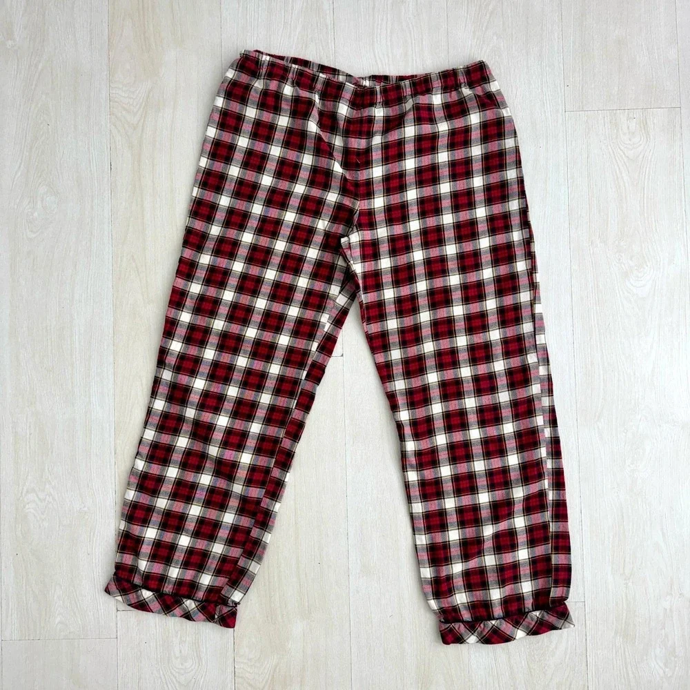 Chaps Pajama Set Womens Large Red Plaid Flannel Cotton Sleepwear Loungewear‎ 2PC
